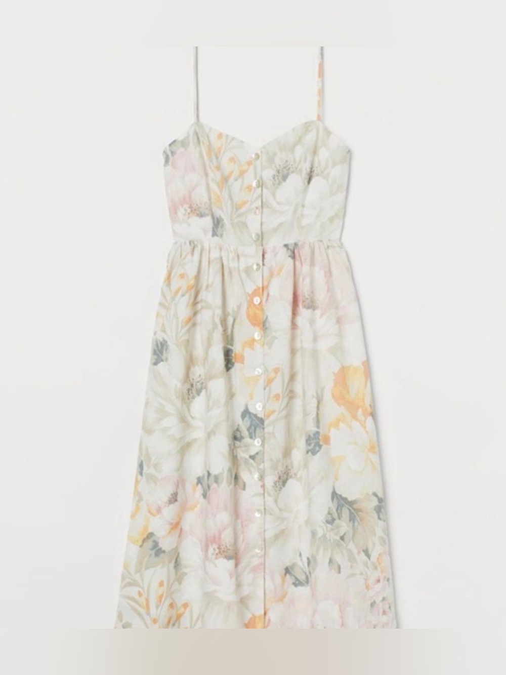 H&M Pink and Cream Smocked Linen-Blend Sundress